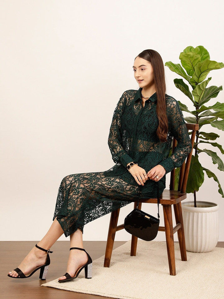 STREET 9 Green Contemporary Self Design Casual Shirt