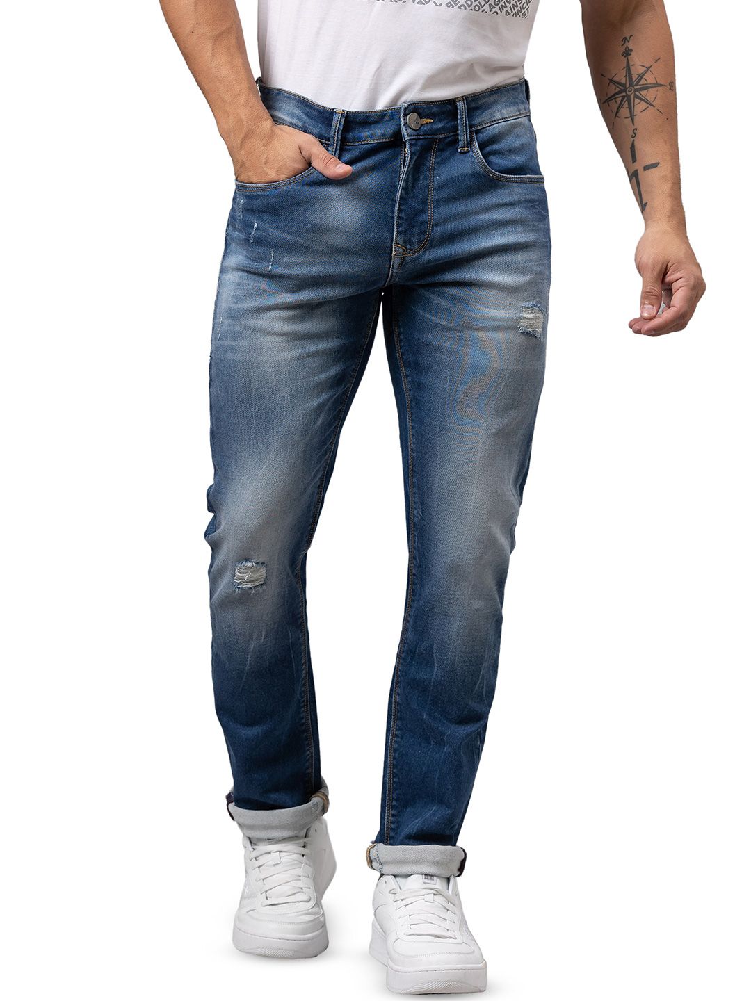 Being Human Men Slim Fit Mildly Distressed Heavy Fade Cotton Jeans