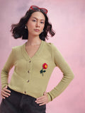 DressBerry Floral Embroidered Ribbed Acrylic Cardigan