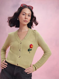 DressBerry Floral Embroidered Ribbed Acrylic Cardigan