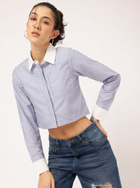 DressBerry Glam K-Style Striped Crop Shirt