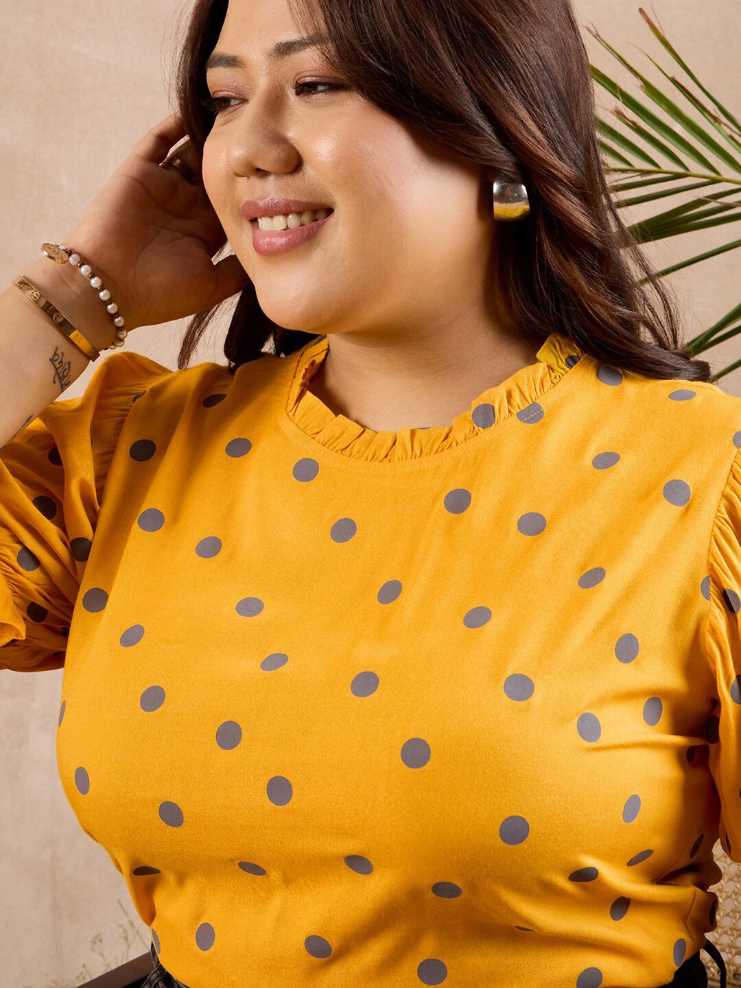 Berrylush Curve Polka Dots Printed Cotton Plus Size Top