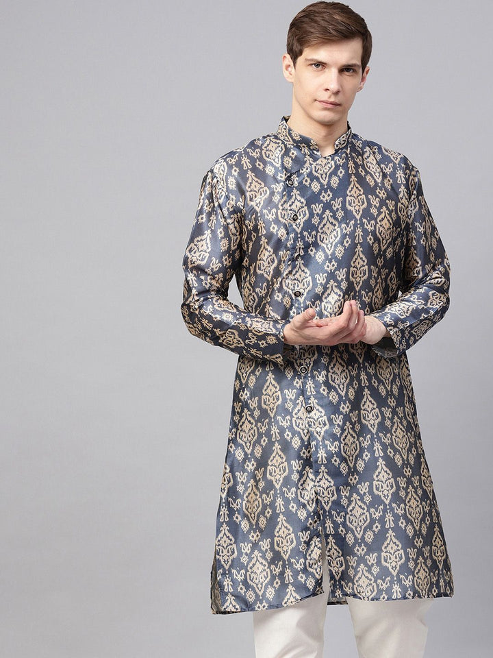 SOJANYA Men Blue & Beige Printed Straight Kurta