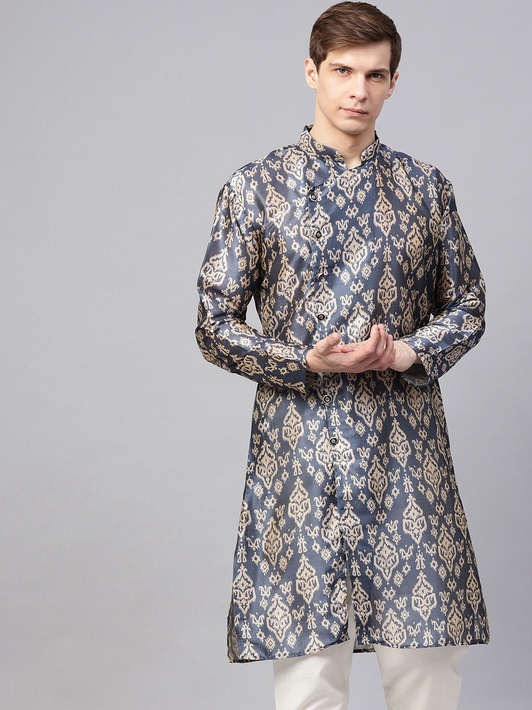 SOJANYA Men Blue & Beige Printed Straight Kurta
