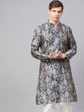SOJANYA Men Blue & Beige Printed Straight Kurta