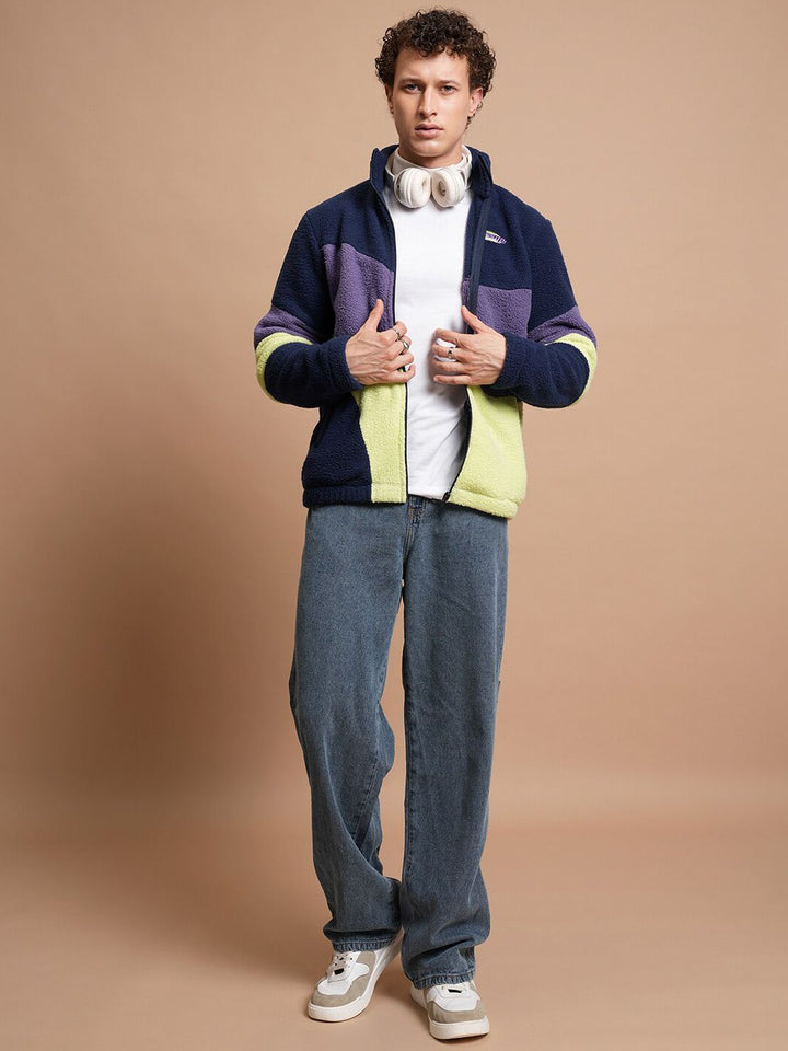 HIGHLANDER Colourblocked Mock Collar Open Front Jacket