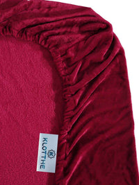 KLOTTHE Red Solid Fitted 300 TC Woolen Single Bedsheet with 1 Pillow Cover
