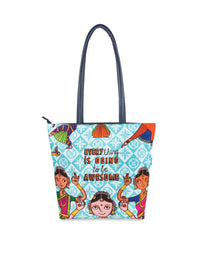 TEAL BY CHUMBAK Turquoise Blue Printed Tote Bag