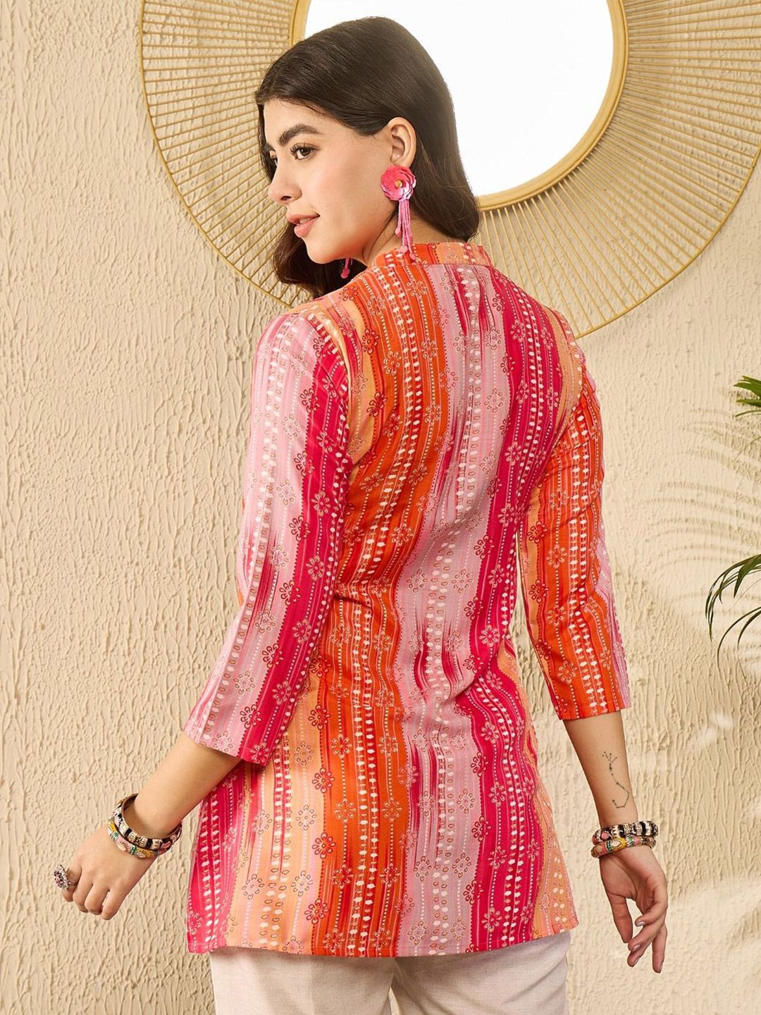 KALINI Women Floral Printed Mandarin Collar Top