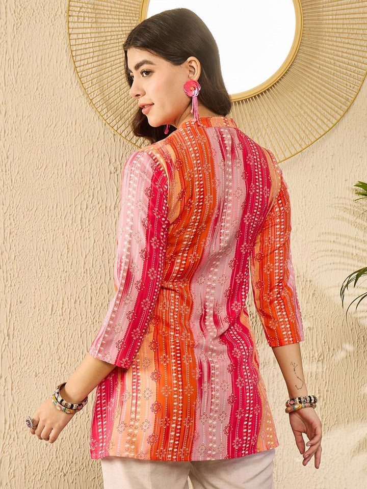 KALINI Women Floral Printed Mandarin Collar Top