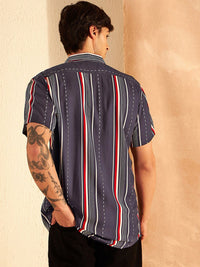 DENNISON Smart Vertical Stripeed Cuban Collar Oversized Casual Shirt