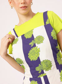 DressBerry Playful Yet Chic Stripe & Flower Printed Shoulder Straps Capri Jumpsuit