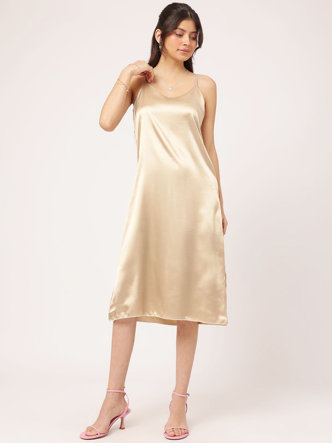 DressBerry Moonlight Muse Satin Sheath Midi Dress
