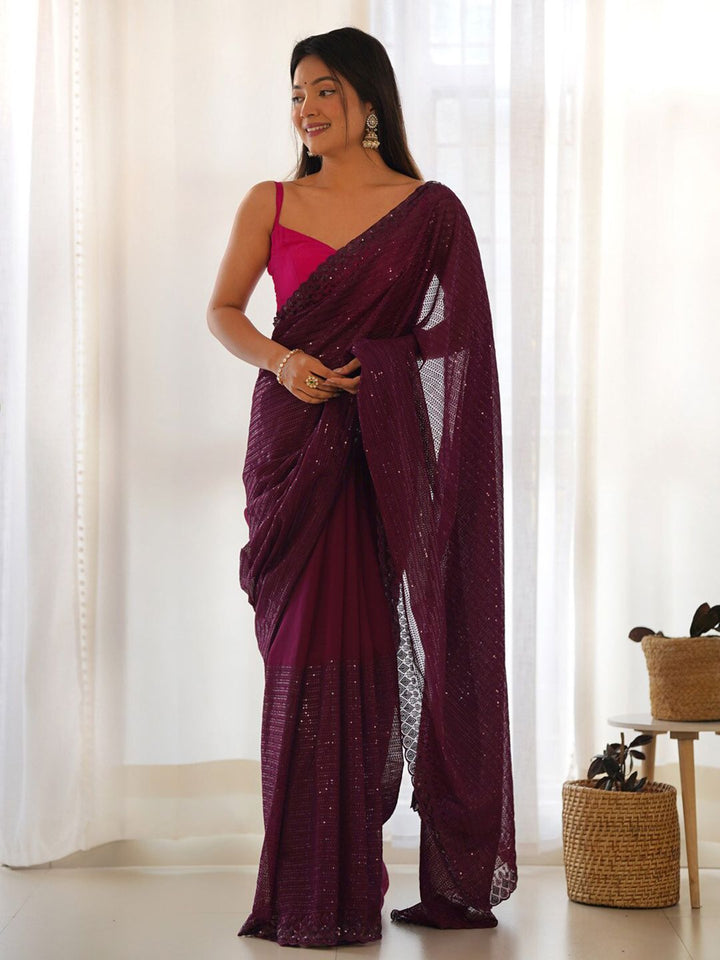 Saree mall Embellished Sequinned Poly Georgette Saree