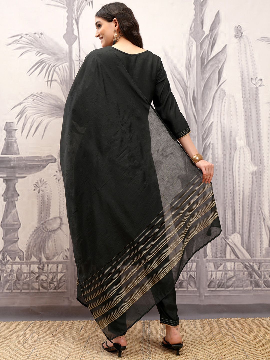 Vishudh Embroidered Straight Kurta & Trousers With Dupatta