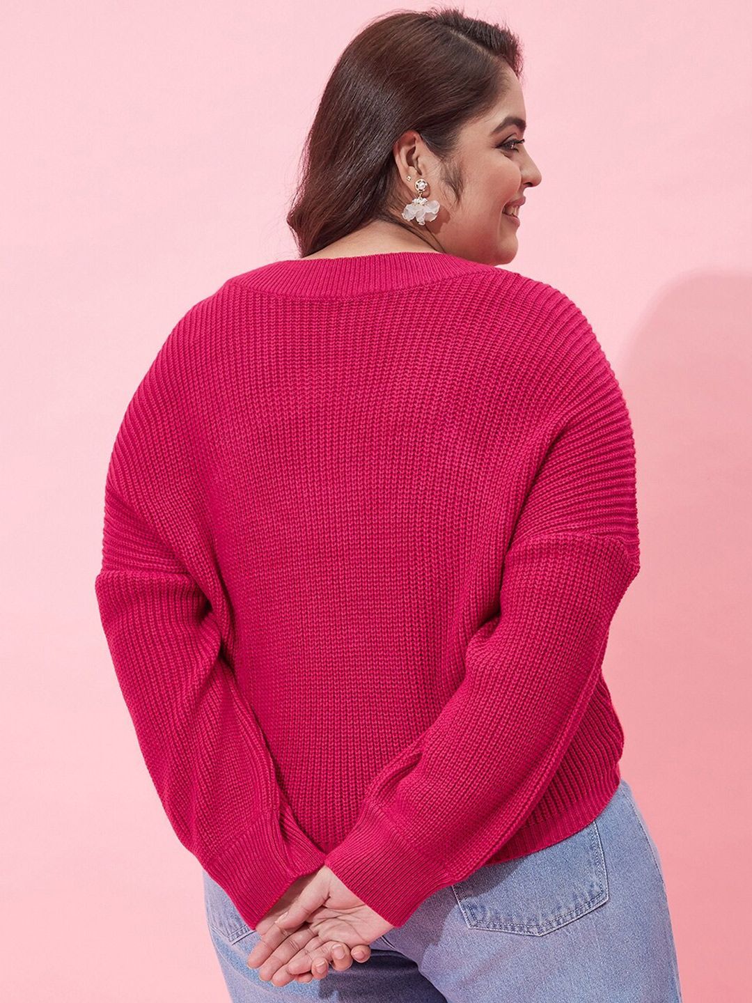 CURVY STREET Women Plus Size Ribbed Acrylic Crop Pullover