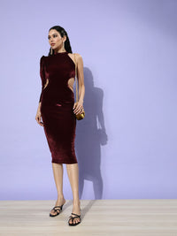STREET 9 Women Burgundy Solid Velvet Dress