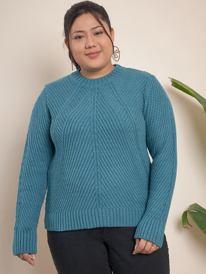 CURVY STREET Cable Knit Self Design Pullover Acrylic Sweater