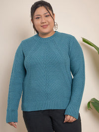 CURVY STREET Cable Knit Self Design Pullover Acrylic Sweater