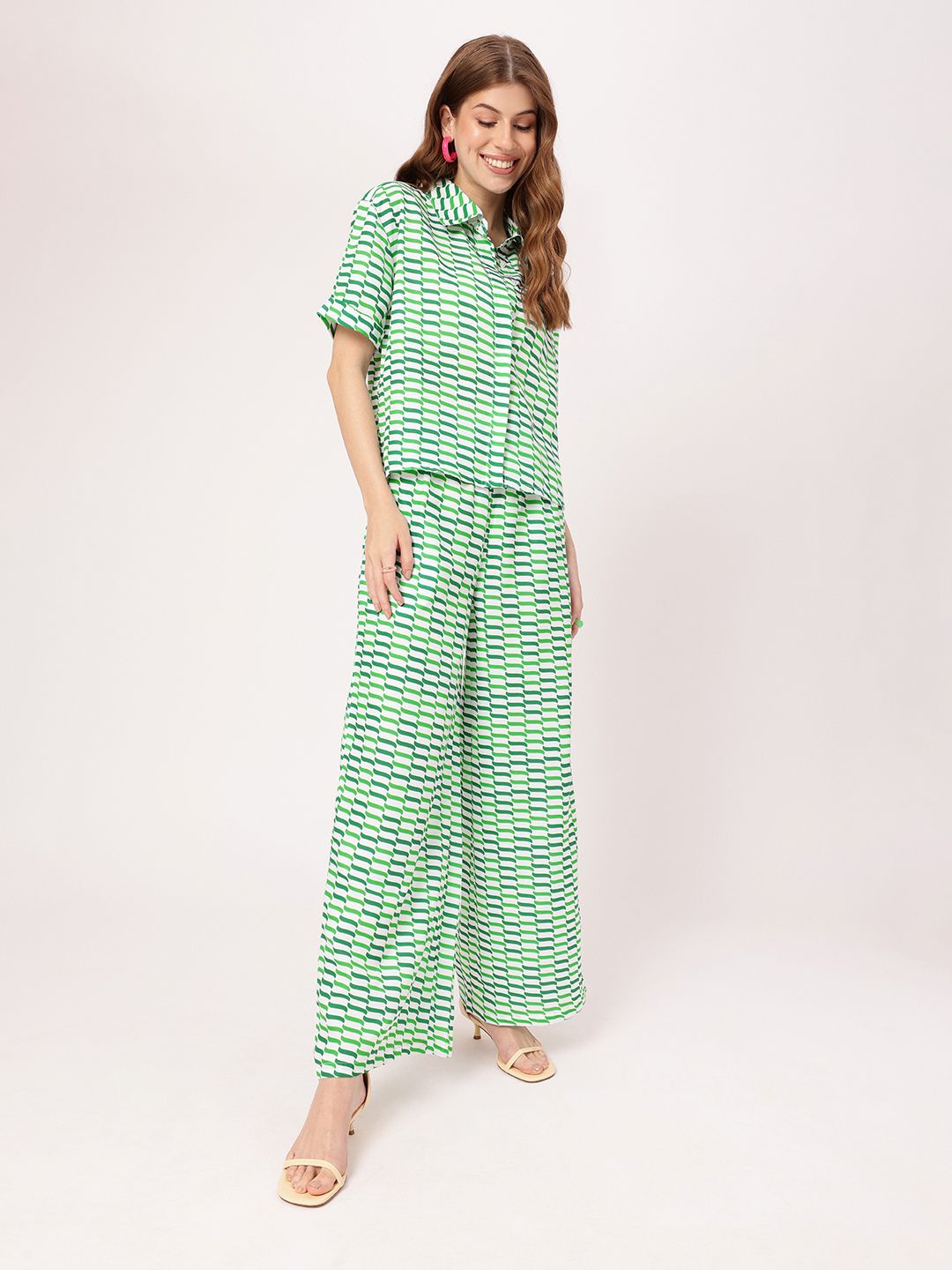 Vacanza In Sync Printed Shirt And Palazzos Co-ords