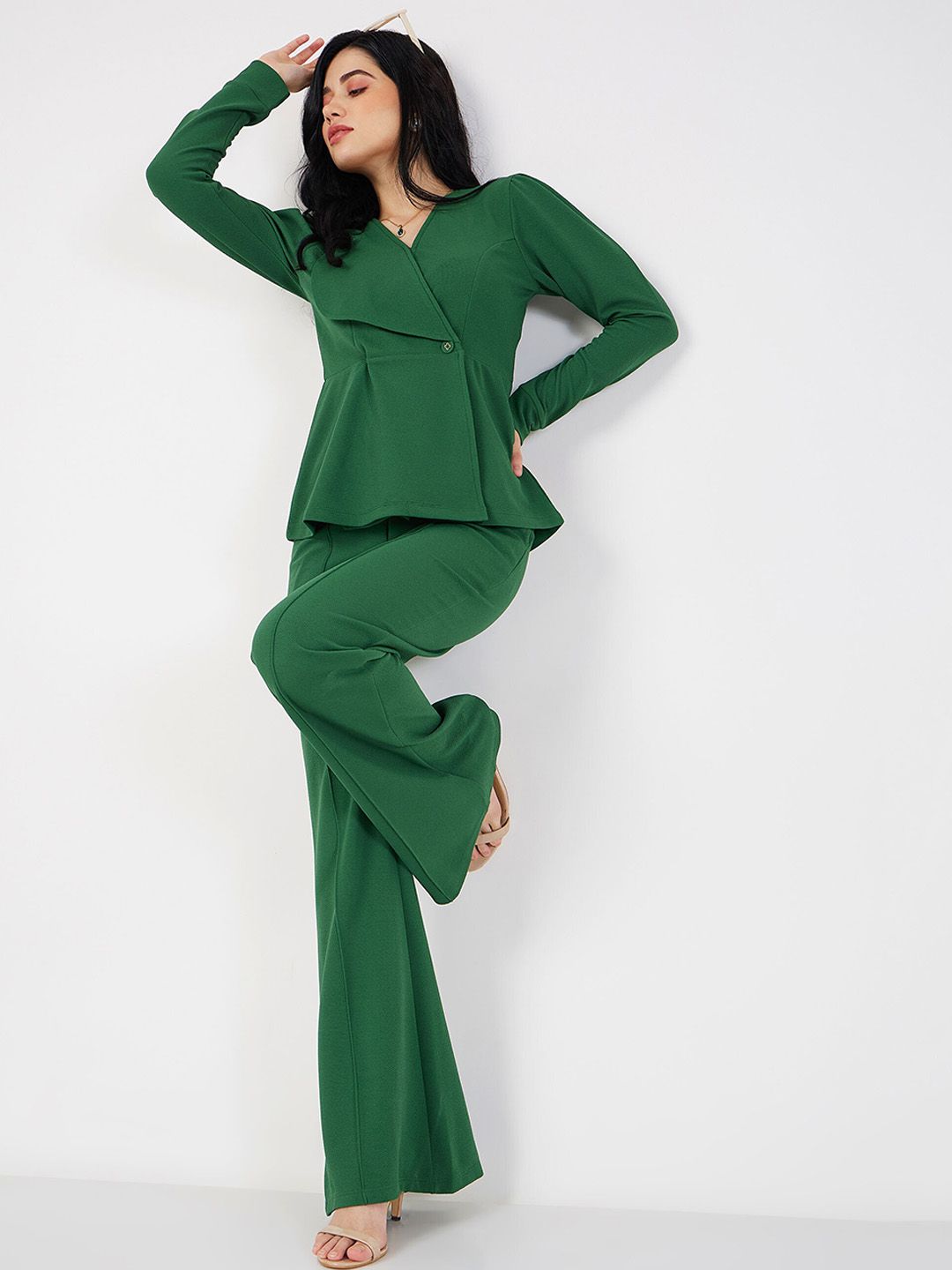 SASSAFRAS Self Design Wrap Peplum Top With Trousers