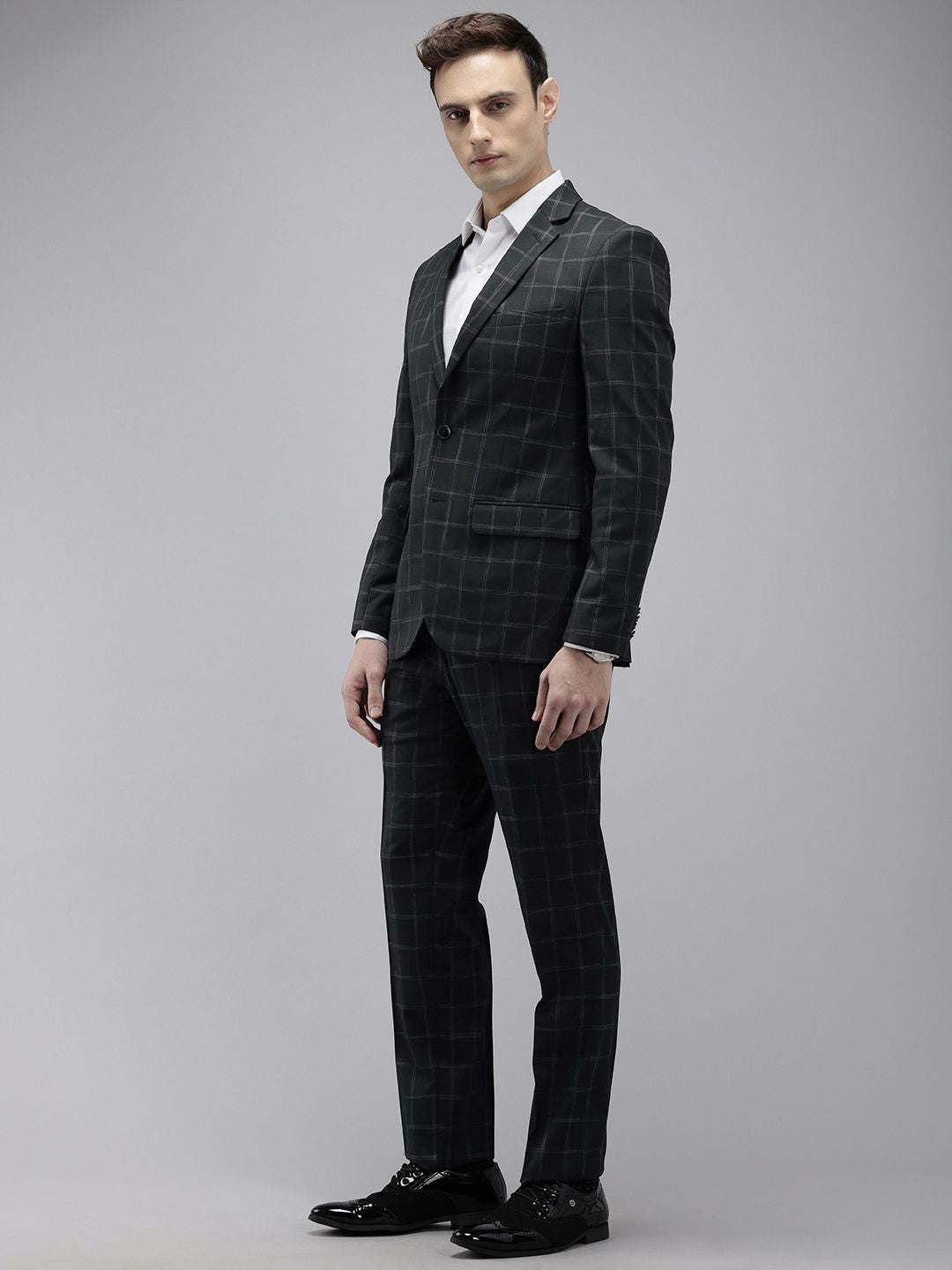 Park Avenue Checked Notched Lapel Single-Breasted Formal 2 Piece Suits