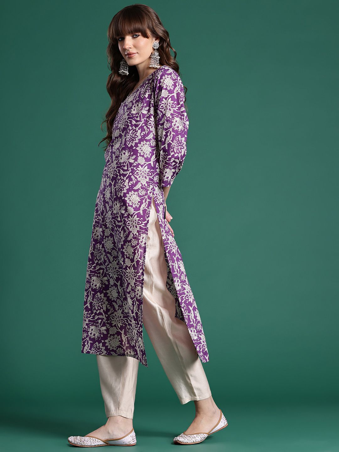 Indo Era Floral Printed Pure Cotton Kurta