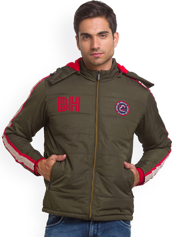 Being Human Men Olive Green Colourblocked Crop Open Front Jacket with Patchwork