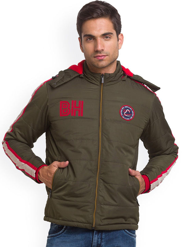 Being Human Men Olive Green Colourblocked Crop Open Front Jacket with Patchwork