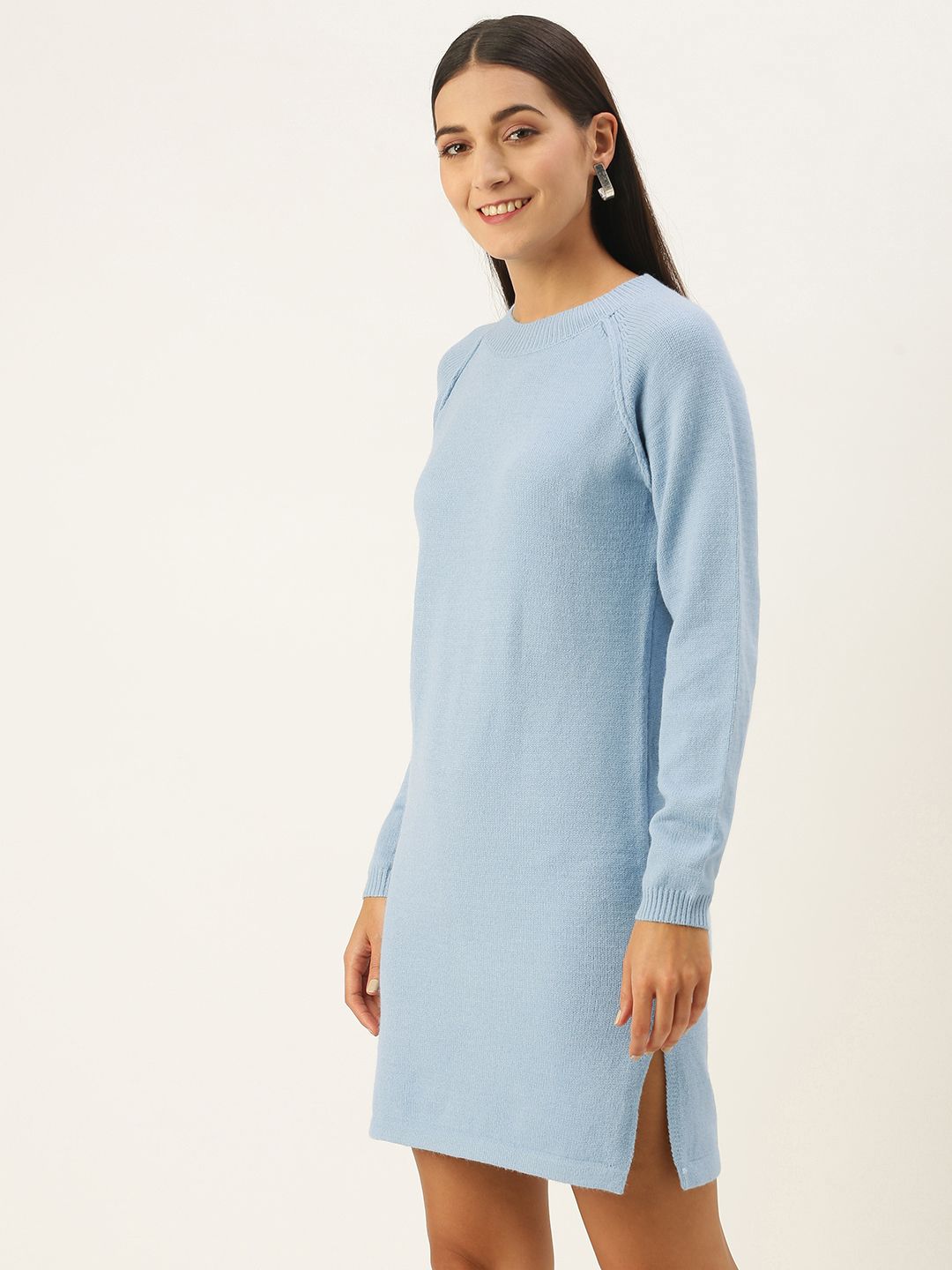 AND Women Blue Self-Design Jumper Dress
