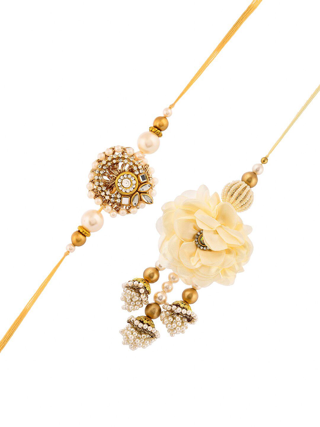 Voylla Unisex Set of 2 Pearls & Kundan Embellished Bhaiya-Bhabhi Rakhis