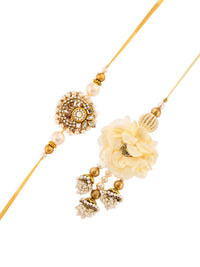 Voylla Unisex Set of 2 Pearls & Kundan Embellished Bhaiya-Bhabhi Rakhis