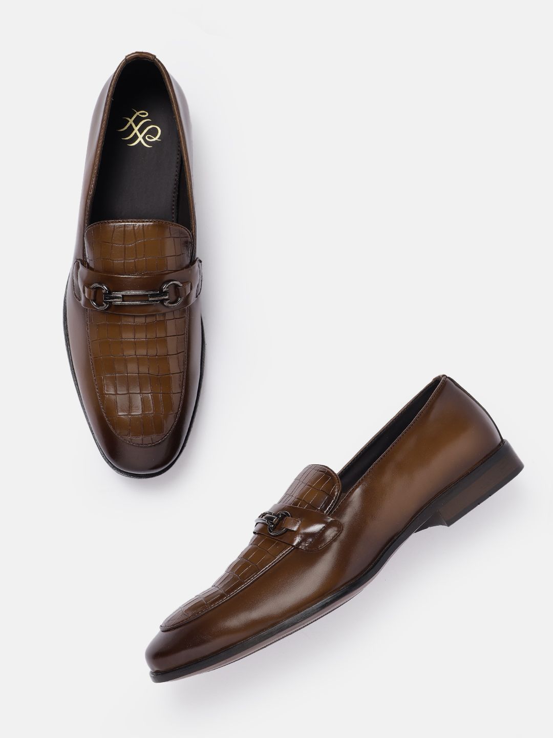 House of Pataudi Men Textured Formal Horsebit Loafers