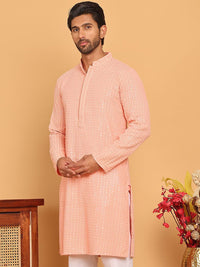Jompers Geometric Embroidered Mandarin Collar Sequinned Straight Kurta