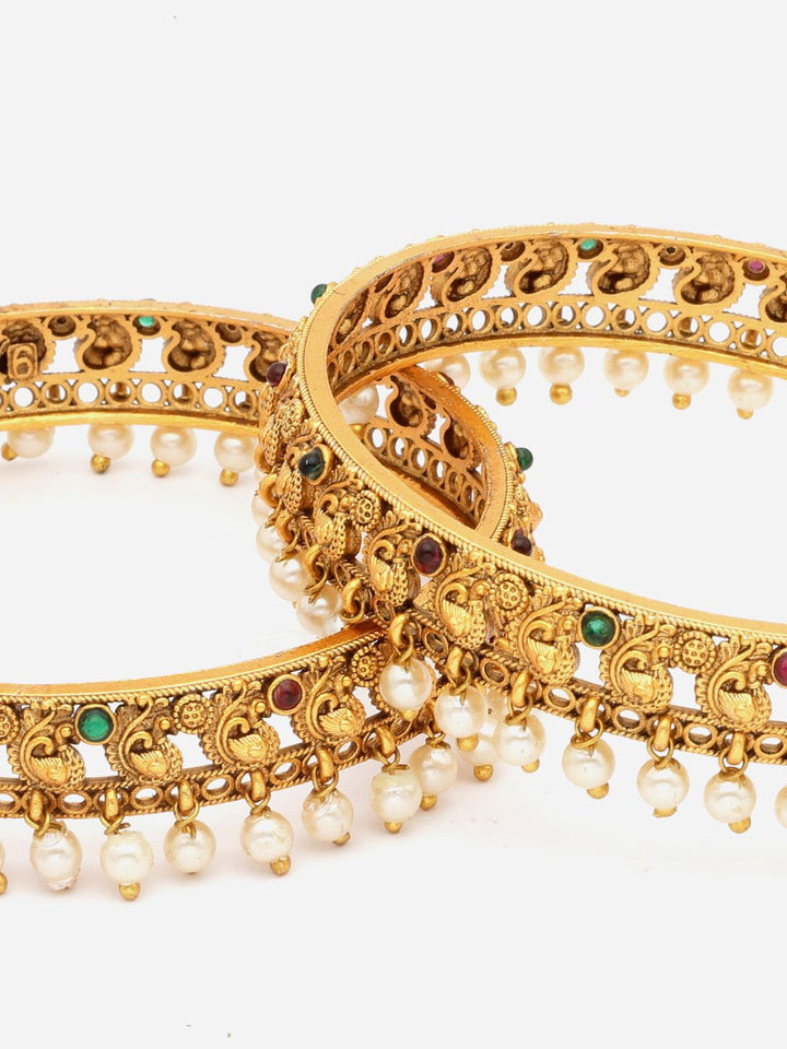 PANASH- Set Of 2 24 CT Gold-Plated Antique Bangles