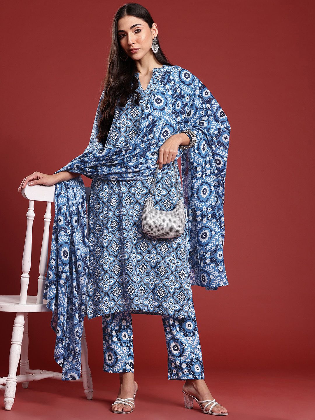 Anouk Ethnic Motifs Printed Regular Kurta with Trousers & With Dupatta