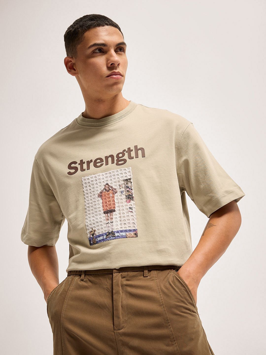 THE BEAR HOUSE Men Graphic Printed Round Neck Cotton Oversized T-shirt