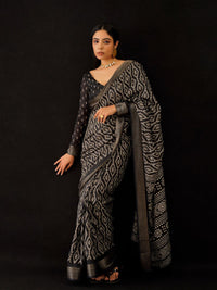 Tikhi Imli Black & Gold Geometric Printed Ready To Wear Saree