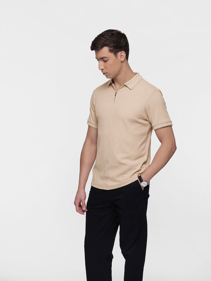 French Connection Self-Design Textured Polo Collar T-shirt