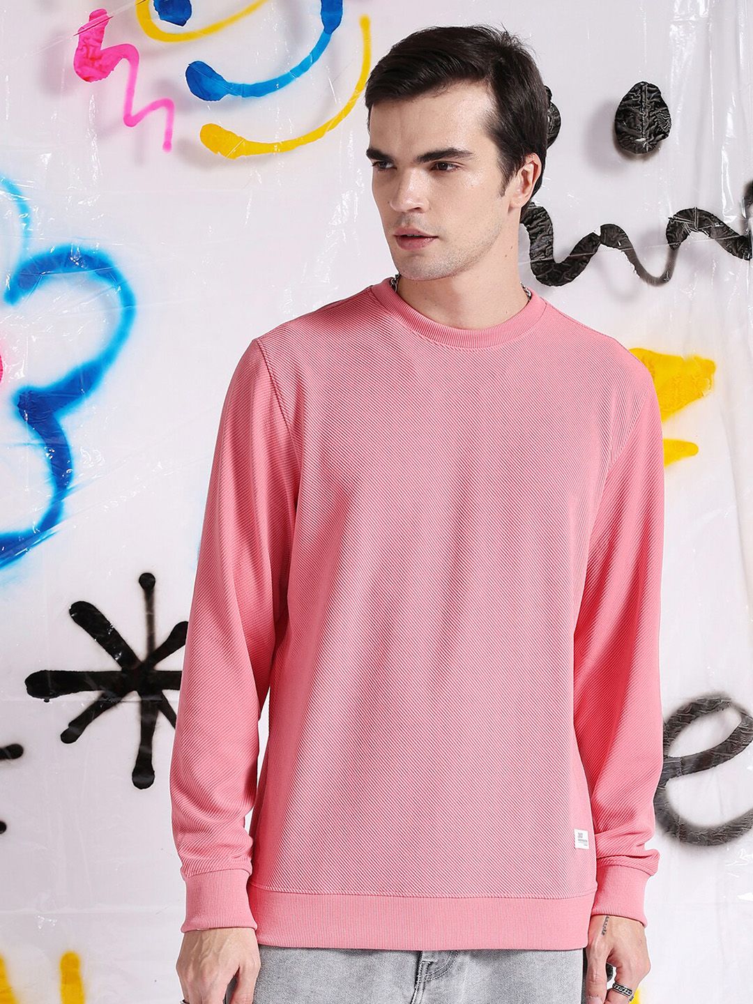The Indian Garage Co Self Design Textured Long Sleeve Pullover Sweatshirt