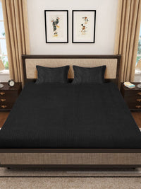 KLOTTHE Black 300TC Woolen Fitted Double King Bedsheet & Pillow Covers