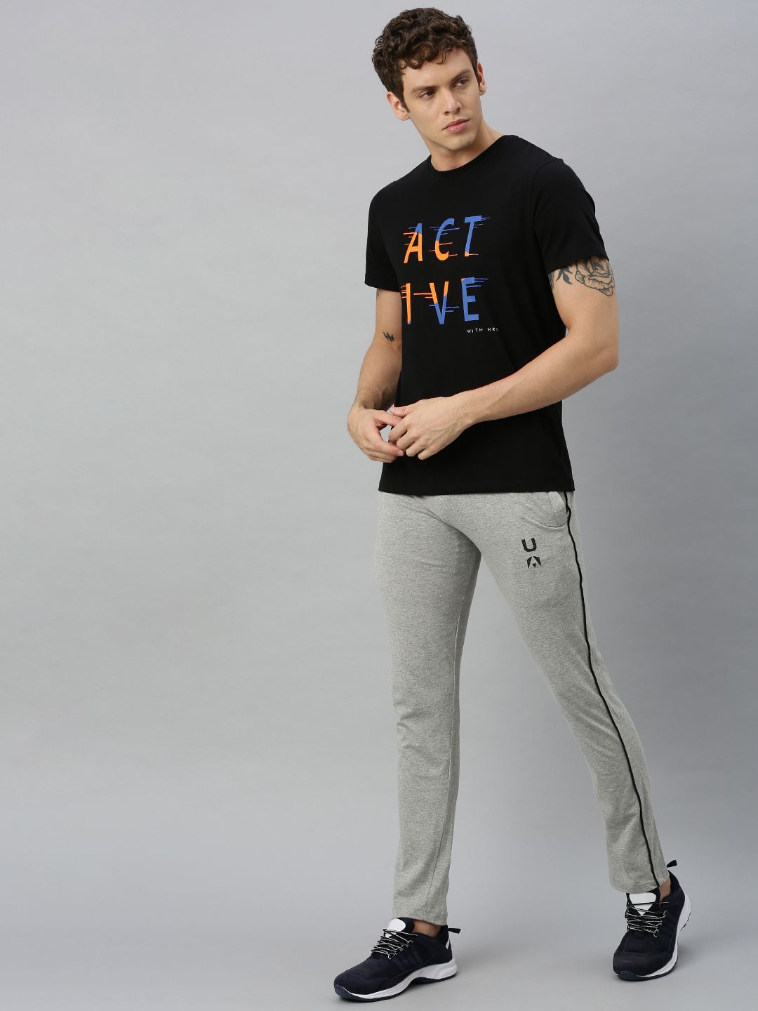 HRX by Hrithik Roshan Men Black Printed Bio-Wash Training Tshirt