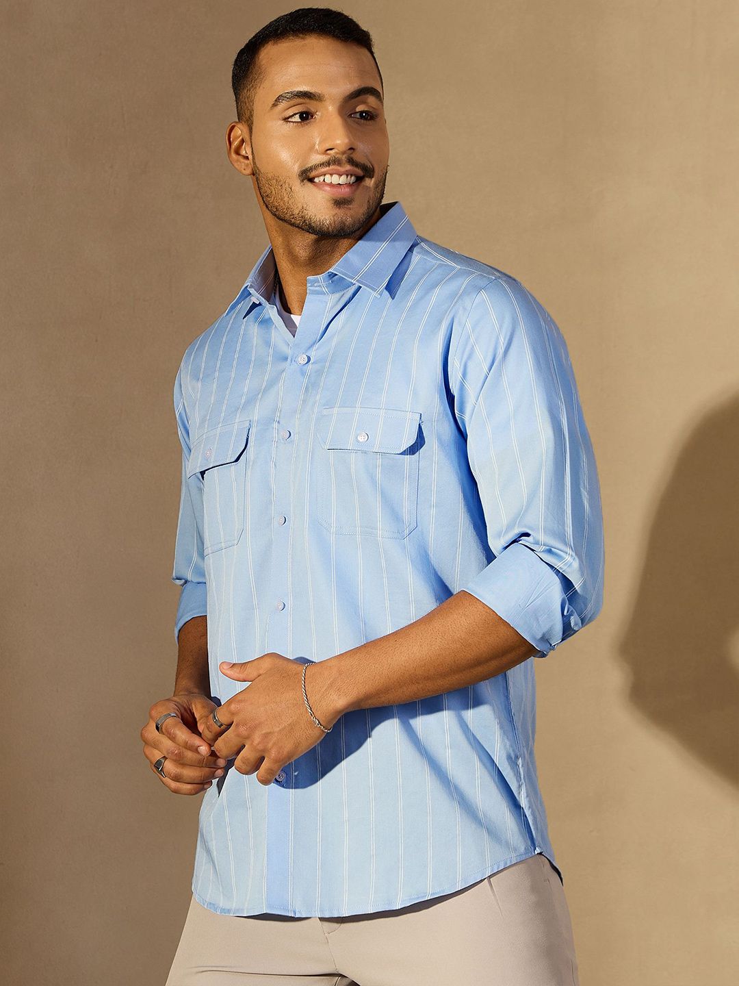 DENNISON Men Vertical Stripes Spread Collar Oversized Shirt