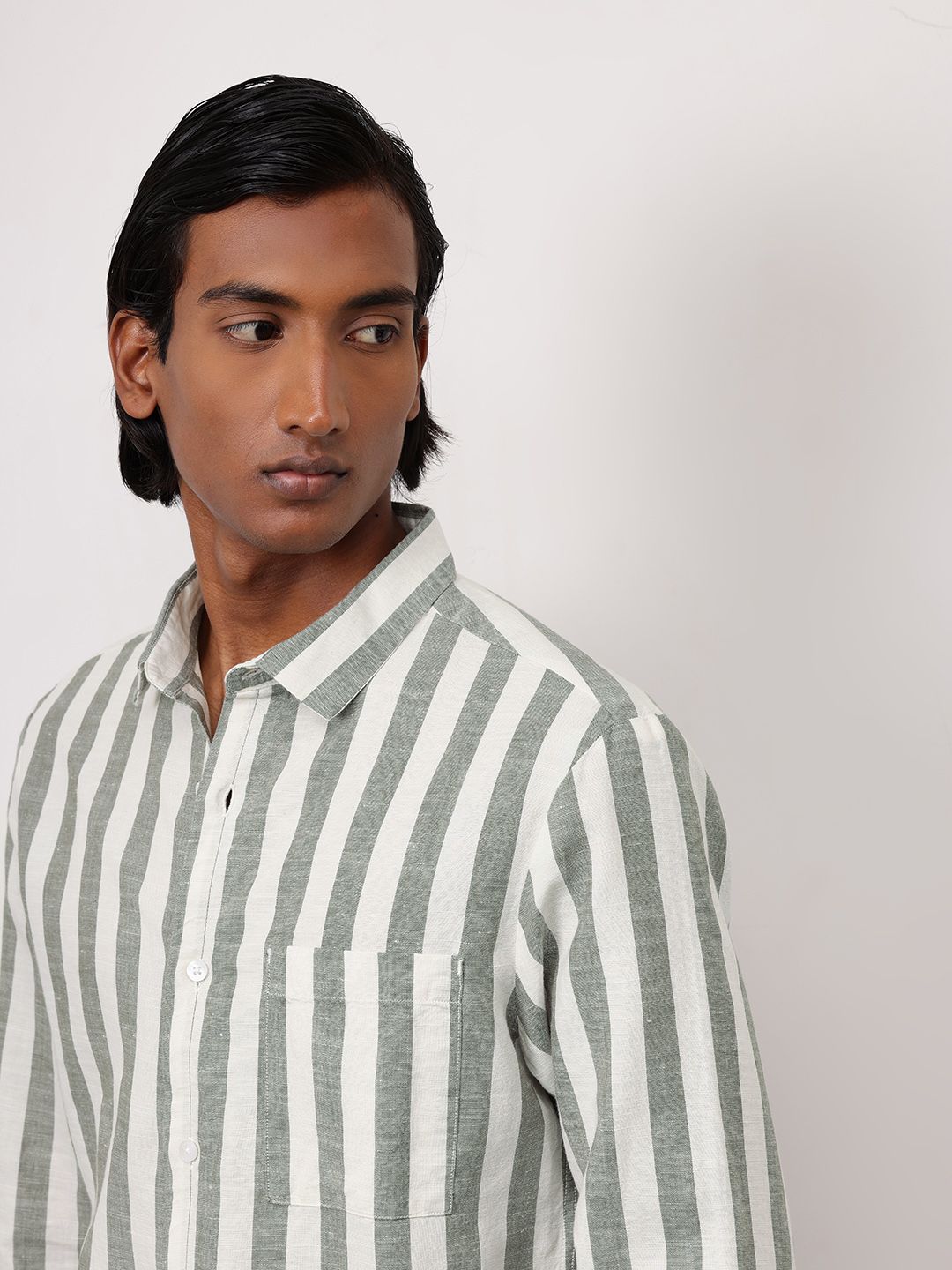 ether Classic Fit Striped Cotton Linen Shirt