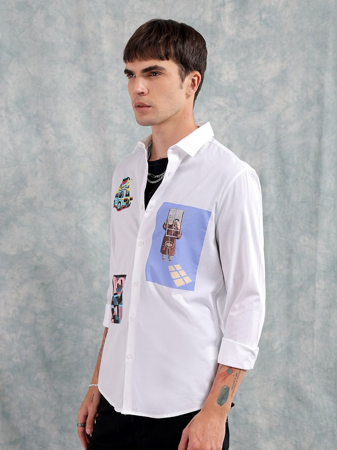 The Indian Garage Co Slim Fit Graphic Printed Cotton Shirt