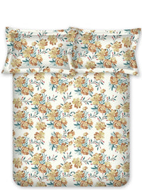 BOMBAY DYEING Allure Brown Floral Cotton 144 TC Fitted Bedsheet Set-1.52 m X1.98mX 30cm