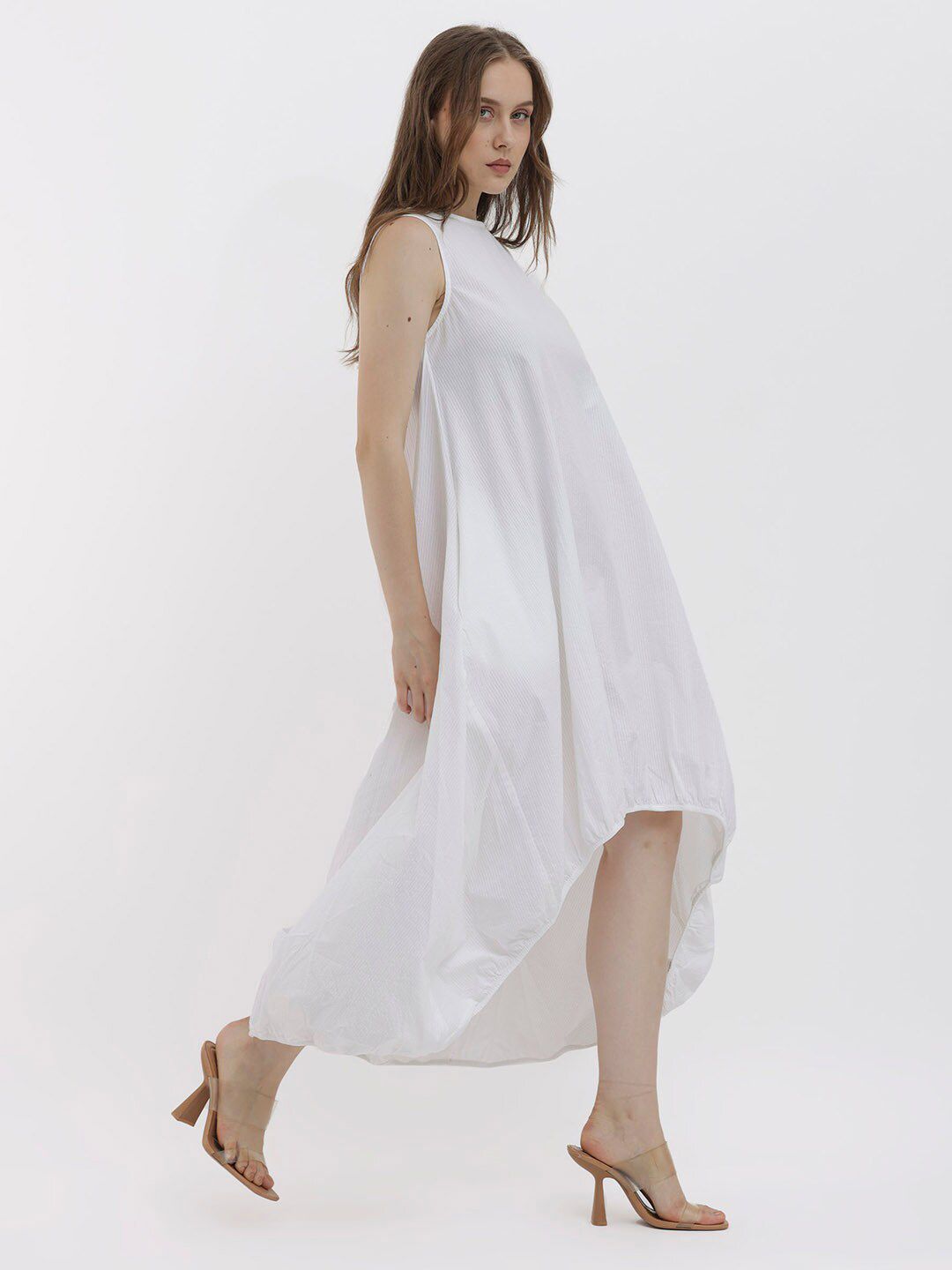 RAREISM Rounf Neck Striped A-Line Maxi Dress