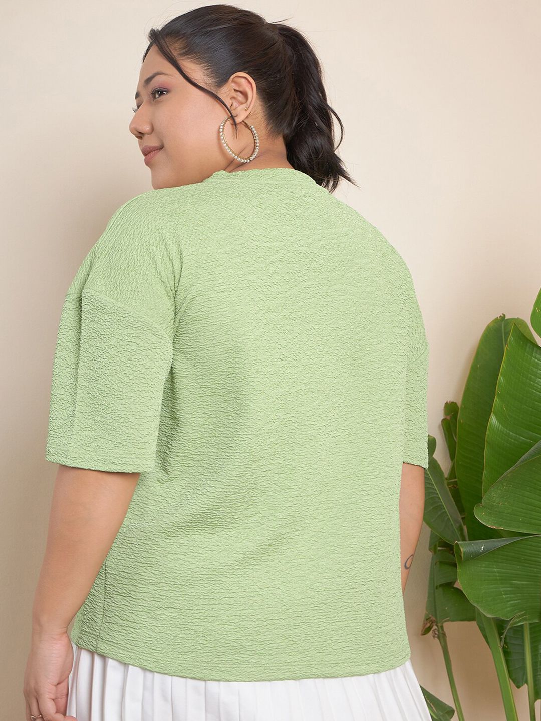 CURVY STREET Plus Size Textured Round Neck Top