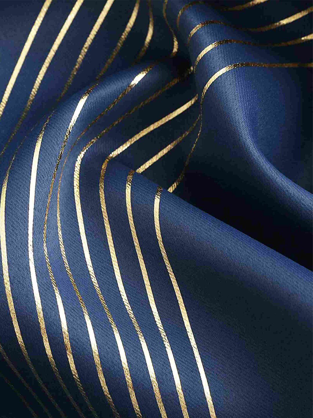 URBAN SPACE Gold Foil Navy Blue & Gold-Toned Printed Cotton Black Out Window Curtain