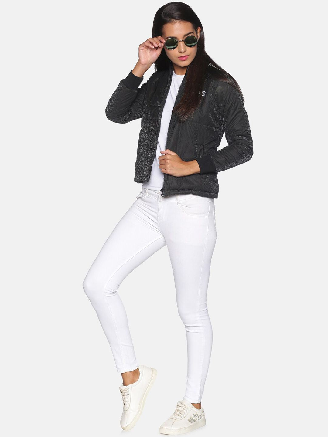Campus Sutra Women Black Windcheater Padded Jacket